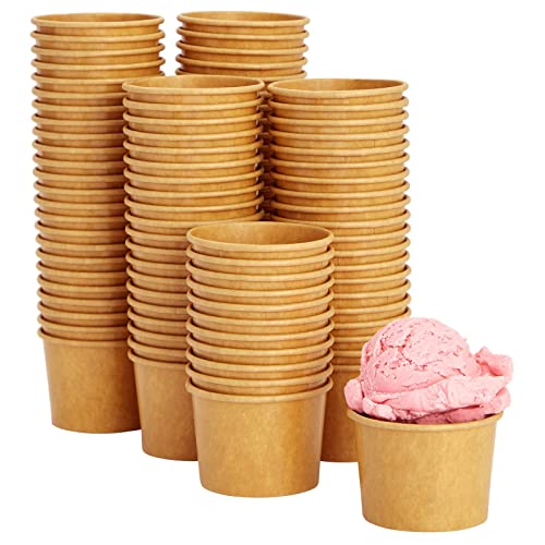 Image of Juvale Disposable Paper Ice Cream Cups - Leak-Resistant Coating & Gelato Cups - 5 oz Portion Control & Ice Cream Bowls - Bulk 100 Pack of Sundae Bar Supplies - 100 Count, 5 oz, Brown