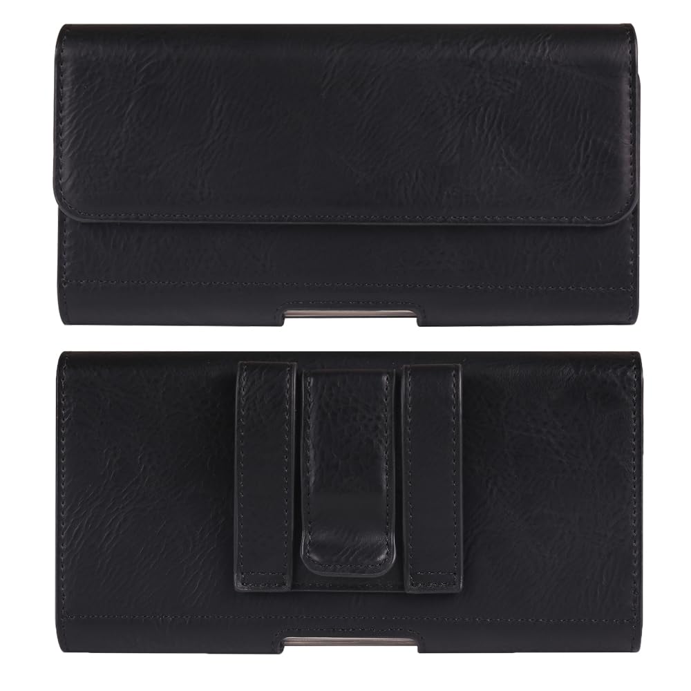 Large Cell Phone Holster PU Leather Pouch Belt Clip Case Holder for Motorola Moto G Power 5G 2024 G 2025 G Play 2023 G Stylus 5G 2022, Galaxy A05 A16 A14 A13 A03s A42 S25 Ultra, OnePlus 13 (Black, XL)