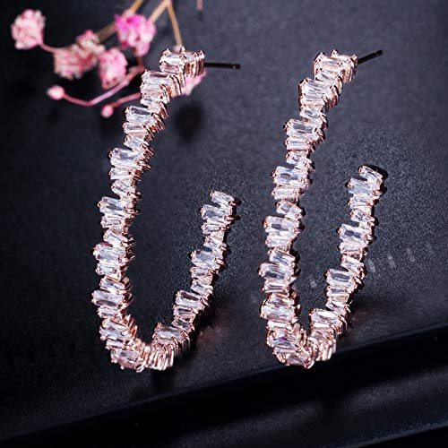 Créoles boucles d'oreilles rose grand cercle en oxyde de zirconium pour mariage