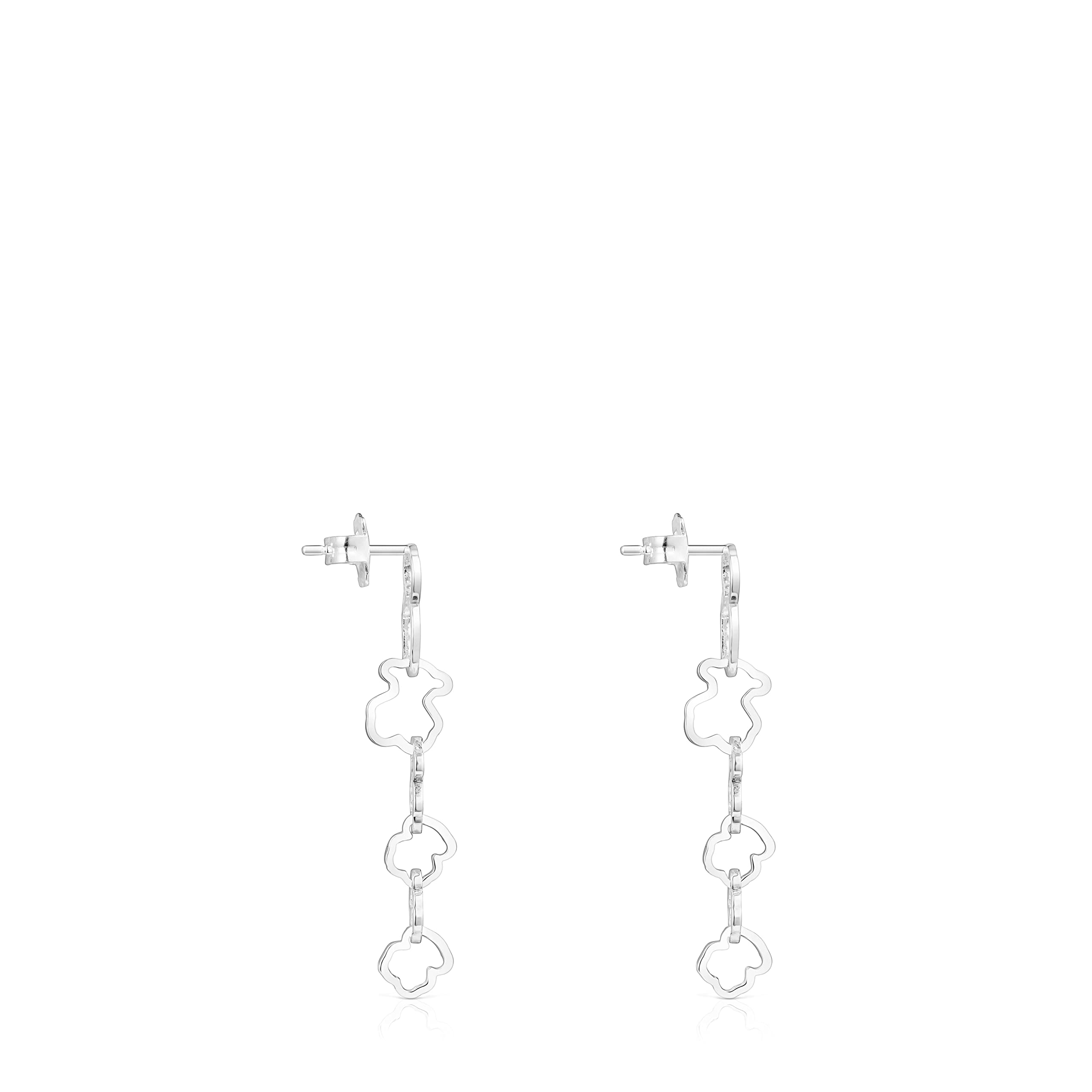 TOUS Pendientes Largos de Plata de Primera Ley para Mujer con Cierre a Presión, Motivo Osos, Versátil y Elegante, Colección Carrusel