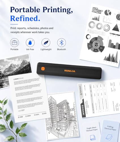 Image of Rongta Thermal Portable Printers Wireless for Travel, Bluetooth Mobile Printer with 200 Sheets Thermal Papers