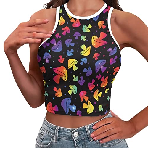 YEXIATODO Canotte da donna senza maniche Crop Top per uscire, Funghi colorati, M