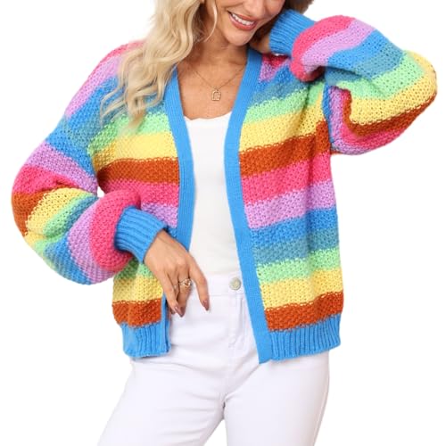 LifeShe Women's Striped Cardigan Sweater Open Front Color Block Chunky Knit Sweaters Coats3
