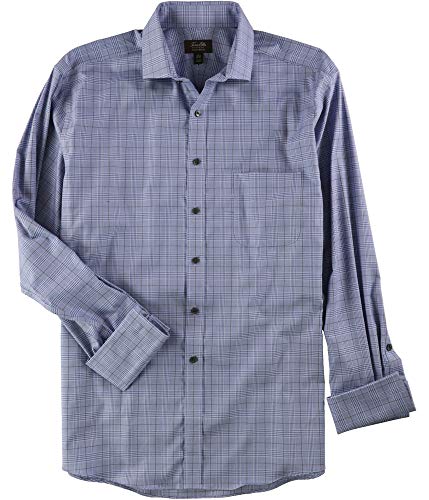 Tasso Elba Mens Plaid Button Up Dress Shirt bluebrown 16.5