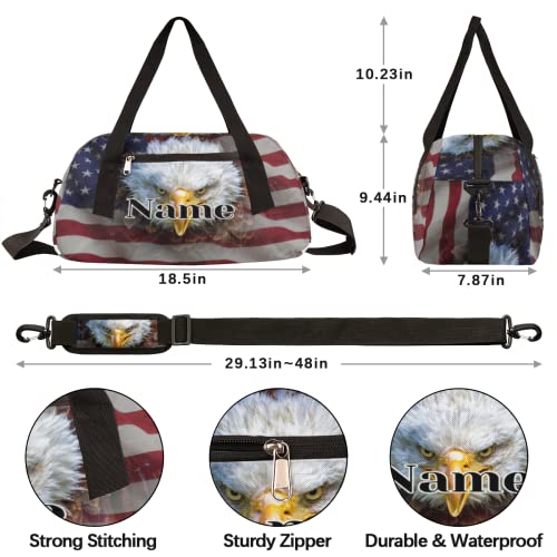 American Flag Personalized Kids Duffle Bags With Custom Name, American Bald Eagle American Flag Small Travel Sports Weekender Bag Dance Bag For Boys Girls, Customized Kids Gifts Overnight Bag #TOP3