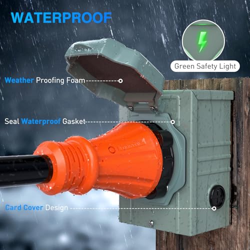 Image of Nilight 50A 50FT Generator Extension Cord and Power Inlet Box 125 /250V Heavy Duty 6 /3+8 /1 Gauge STW ETL Listed NEMA 14-50P /SS2-50R Twist Lock Connector for RV Outdoor Use