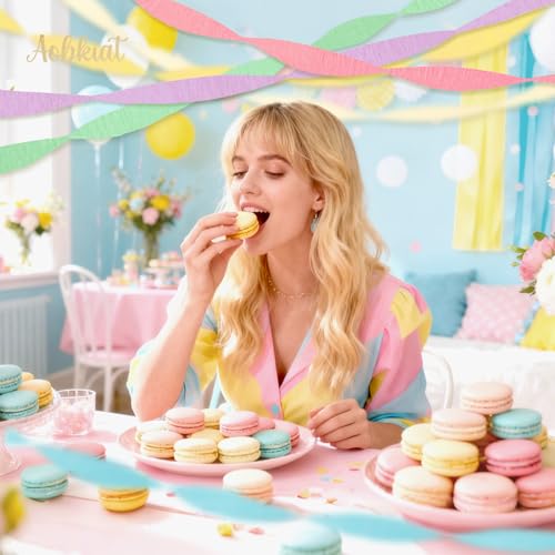 Image of AOBKIAT Crepe Paper Streamers Party Decorations,6 Rolls Pastel Streamers | for Candyland Theme Party Birthday Wedding Bridal Baby Shower Decorations,DIY Tassel,1.8 Inch x 82 Ft /Roll