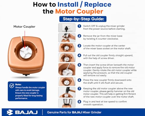 Image of Bajaj Original Motor Coupler Pack of 2 | Compatible with Bajaj & Morphy Richards Mixer Grinders | Genuine Replacement Spare Part | Item Code 941223