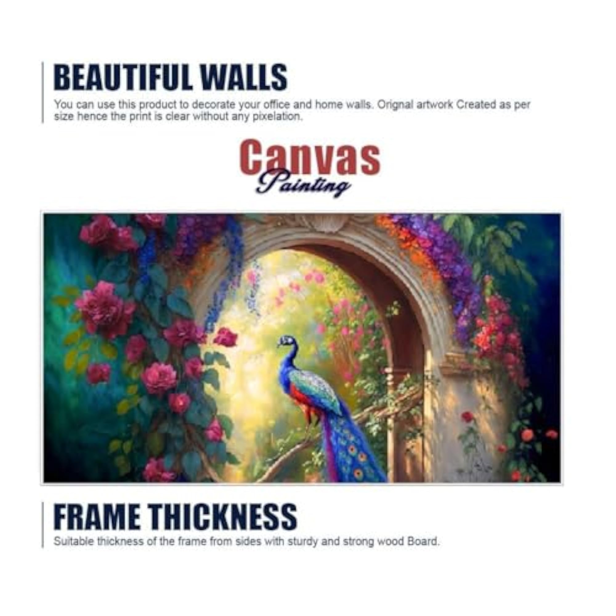 Vivid Elegance Peacock Canvas Floating Framed Wall Painting
