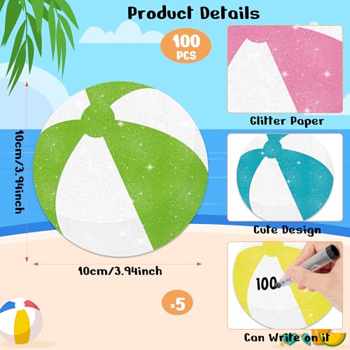 Image of Glitter Beach Ball Cutouts - 100Pcs Colorful Tropical Beach Ball Paper Cut-Outs Decor with Glue Points Summer Pool Balls Cutout Bulletin Board for DIY Art Craft Classroom Wall Hawaiian Party Decors