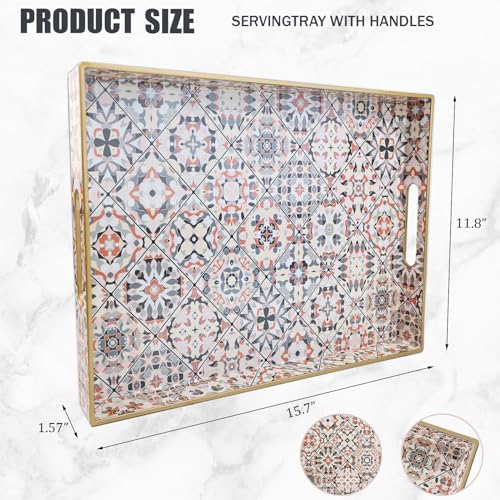 Decorative-Trays-with-Handles-Boho-Modern-Serving-Trays-for-Coffee-Table-Living-Room-Kitchen-Home-Decor-Multicolor-1 Decorative Trays with Handles Boho Modern Serving Trays for Coffee Table Living Room Kitchen Home Decor Multicolor 1