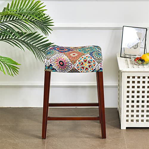 Krfoonn 2 Pack Rectangle Bar Stool Covers Printed Stretch Rectangle Saddle Bar Stool Slipcovers Washable Stool Upholstered Protector Slipcover For Dining Room Living Room With Nonslip Elastic Band, 09 #TOP1