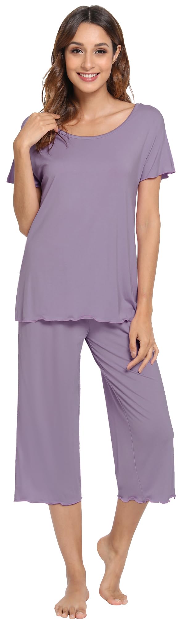 WiWi Pajamas for Women Super Soft Pajama Sets Cooling Short Sleeve Top Capri Pants Viscose from Bamboo Sleepwear