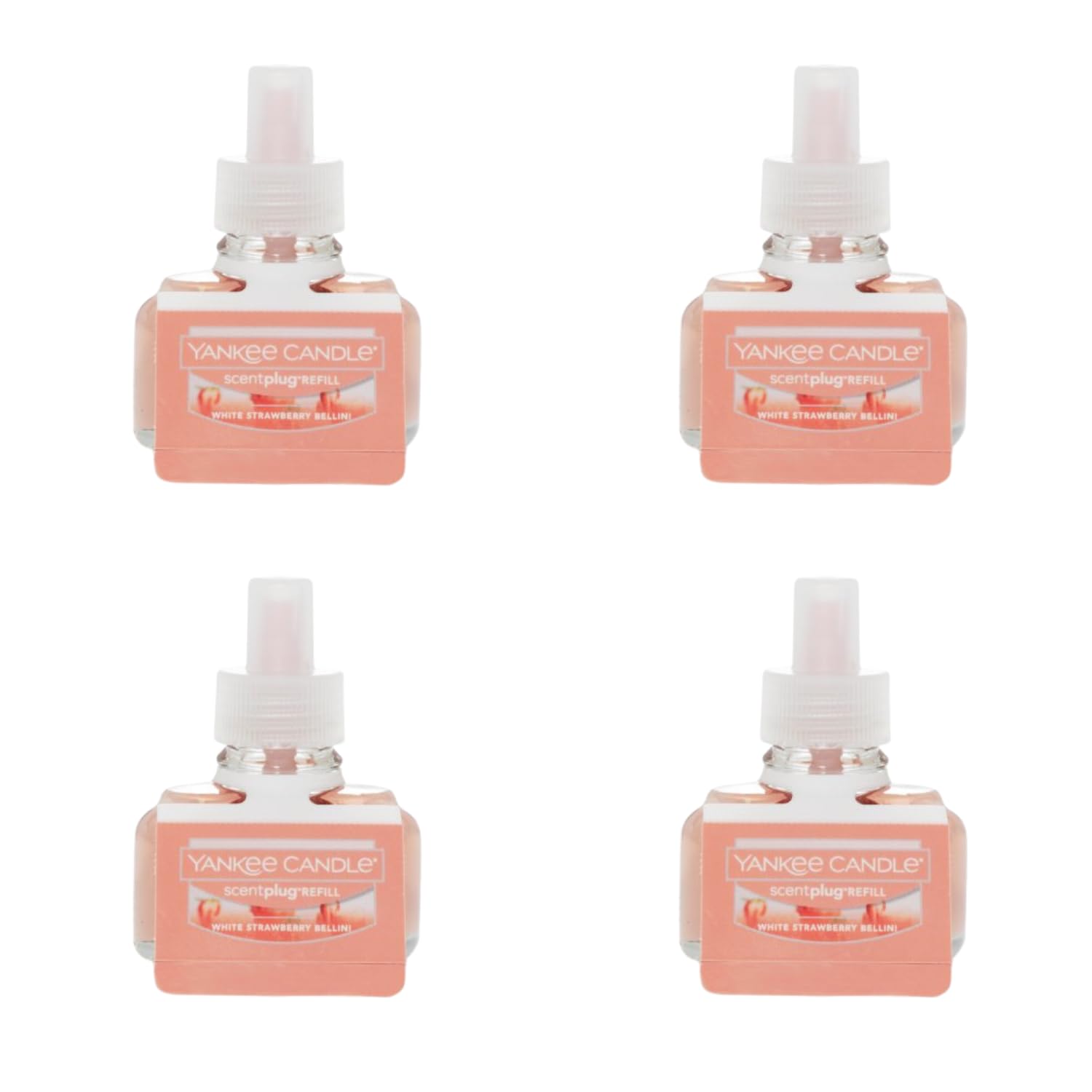 Yankee Candle ScentPlug Refill for Plug in Air Fresheners, Scented Oil Refills, Long Lasting Home Fragrance, Odor Eliminating Fragrance, White Strawberry Bellini (Pack of 4)