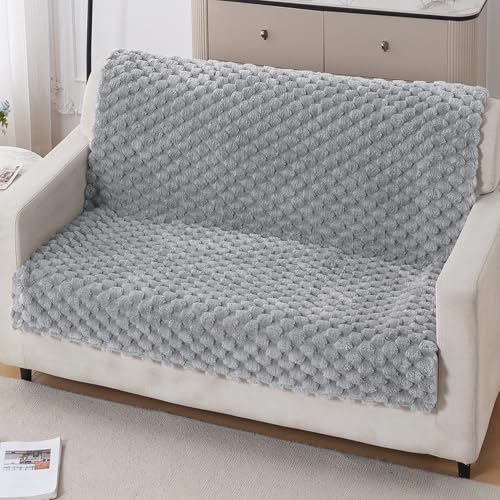 Image of HOKIPO Luxury Rabbit Wool Plush Fluffy Sofa Cover for 2 Seater Sofa | Full Protection for Sofa Seat and Back | 'BunnySoft Series' (180x120 cm), Moon Grey (AR-6667-GRY)
