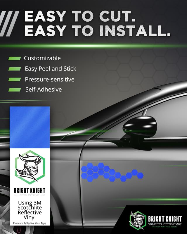 Image of Bright Knight Decals Blue Reflective Vinyl Motorcycle Helmet Reflective Stickers 5x30, Made with 3M Reflective Tape Vinyl for Trailers, Cars, Bikes, Rims, Waterproof Blue Reflective Tape