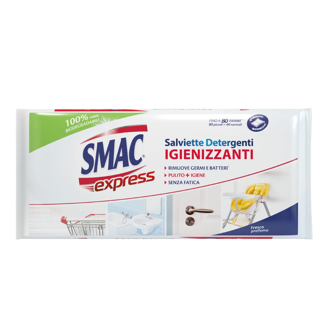 Smac Express - Salviette Detergenti Igienizzanti per Superfici, Fino a 960 Panni, Rimuovono Germi e Batteri, Fresco Profumo, Fino a 80 Panni Piccoli x 12 Confezioni