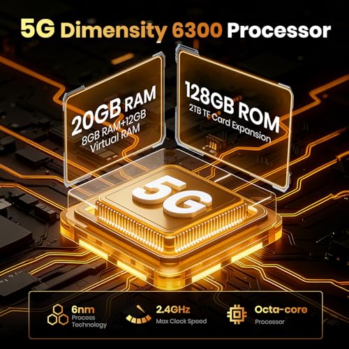 Image of FOSSIBOT F110 Pro 2026 Outdoor 5G Rugged Smartphone Unlocked, 8GB /20GB+128GB /1TBDimensity 6300 Octa-Core Android 15, 10000mAh Battery, 50MP Camera, NFC, Smart Toolbox Black