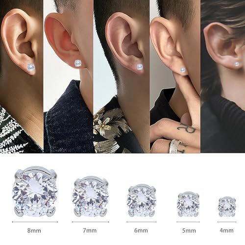 NEWITIN 5 Pairs Stainless Steel Magnetic Stud Earrings for Men Clip on Earring Magnetic Earring Inlaid Cubic Zirconia Unisex Non Piercing Magnet Studs 4 to 8MM Diamond Earrings for Women Men2