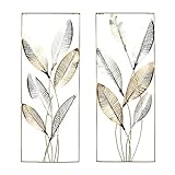 Deco 79 Metal Leaf Home Wall Decor Metallic Cutout Wall Sculpture with Silver Accents, Set of 2 Wall Art 14' W, 36' H, Gold