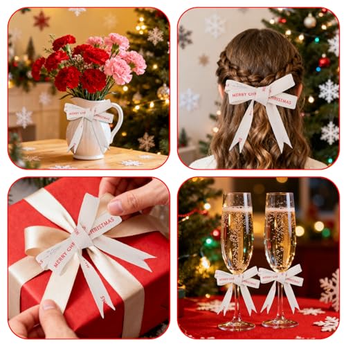 Frohe Weihnachten Band, 9,14m Baumwoll Geschenkverpackungs Band Vintage Heimdekoration für Festertagsfeier Geschenke Verpacken Weihnachtsbastelbedarf