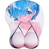 GIZMAC 3Dおっぱい マウスパッド レム 滑り止め おしゃれ アニメ 3D立体 水洗い 耐久性良い 手首 人間工学 疲労軽減 萌え 乳首付き 突起あり ちくび露出 アニメ 3D立体 18禁 L260xW210*H32mm 330g 93