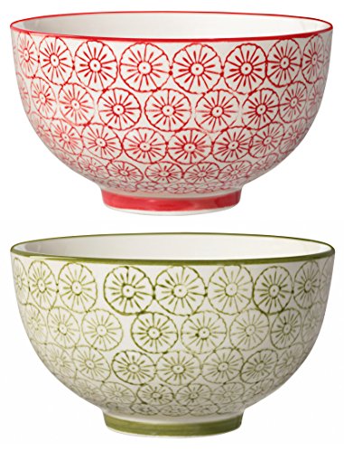 Bloomingville Juego de 2 cuencos de cerámica, color rojo y verde