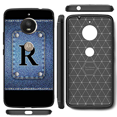 Image of Amazon Brand - Solimo Designer Button Jeans Alphabet-R Printed Soft & Flexible Hybrid Back Case Mobile Cover for Motorola Moto E4 Plus