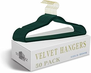 Velvet Hangers ，Green Non-Slip Suit Felt Hangers,Ultra Thin Space Saving 360 Degree Gold Hook Clothes Hangers Huggable Hangers Velvet for Suits,Coats,Jackets,Pants,Dress (50 Pack, Green