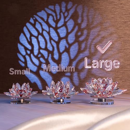 Image of Feng Shui Crystal Lotus Flower Showpiece & Paper Weight | Vastu Decor for Home & Office | Desk Decoration | Fengshui Items for Positive Energy, Good Luck & Gifting |Red (Large-12.5 x 6.5 CM)