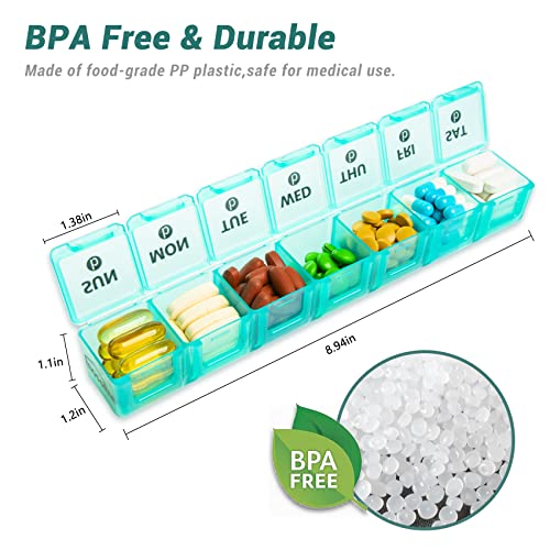 2-Pack Large Weekly Pill Organizer,7 Day Pill Cases Organizers Once A Day,Am Pm Pill Container 14 Compartment,Daily Vitamin Pill Box Dispenser 1 Week,Medication Aid Organizer Box For Supplement #TOP5