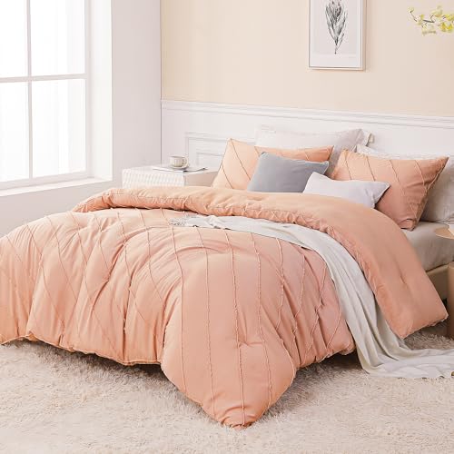Whale Flotilla Boho Tufted Comforter Set, Soft Warm Lightweight Pink Comforter with Pillow Sham, Reversible Fluffy Shabby Chic Twin Bedding Sets for All Seasons, 68 x90 inch