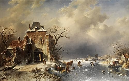 Affiche impression prints toile paysage d'hiver hollandais décoration murale salon 60x90cm