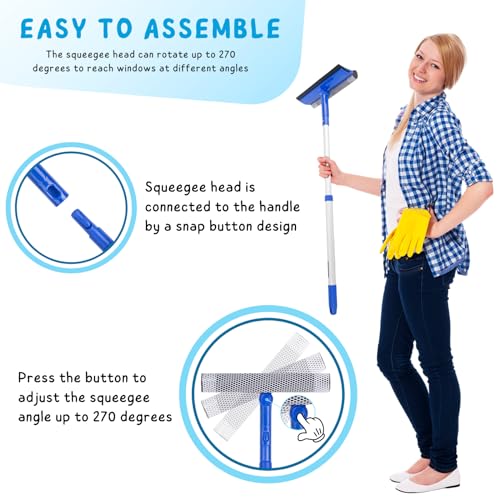 Image of Window Cleaner Tool for Home with 20''-30'' Extension Pole, Squeegee for Car Windshield Cleaning, Glass Washer for Shower Doors, Mirror