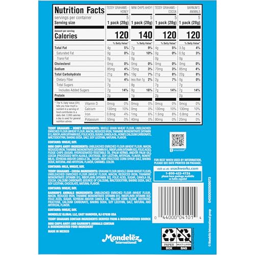 Image of Nabisco Fun Shapes Variety Pack, Barnum's Animal Crackers, Teddy Grahams and CHIPS AHOY! Cookies, 20 Snack Packs (Pack of 4)