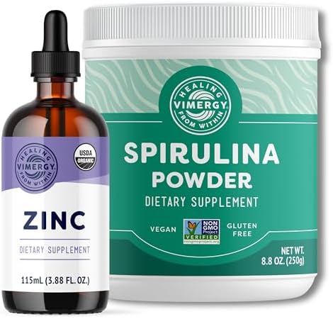 Vimergy USDA Organic Zinc, 57 Servings and Natural Spirulina Juice Powder, 83 Servings - Bundle