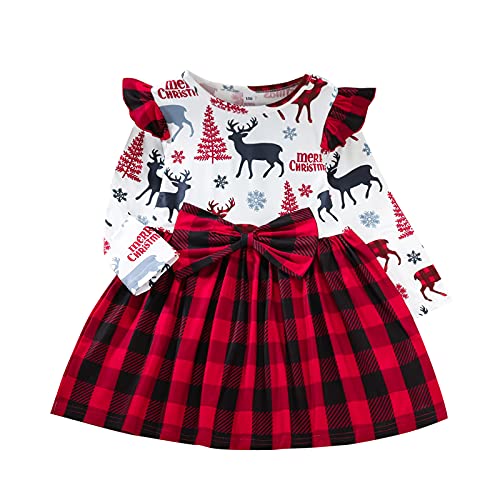 Hinzonek Robe de Noël à volants à manches longues pour bébé fille de 1 à 5 ans, Rouge, 3 ans Cover