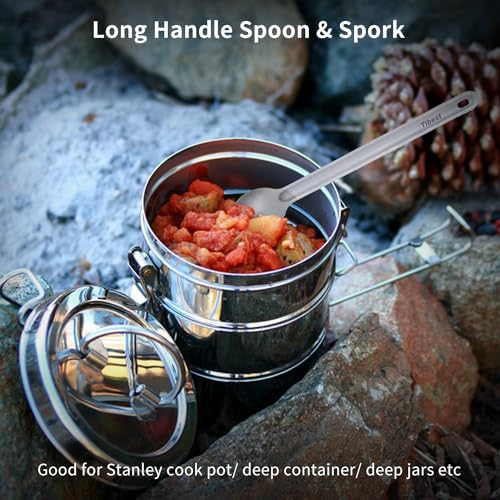 Image of Titanium Spork, 8.7 inch Long Handle, Backpacking Spork and Spoon, Ultra Lightweight Camping Utensil for Hiking, Travel