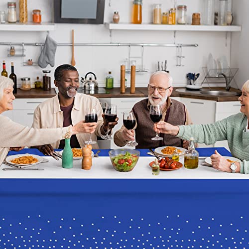 16Pack Disposable Plastic Tablecloths And Satin Table Runner Set Blue And Silver Dot Tablecloth Silver Satin Table Runner For Wedding Birthday Baby Shower Anniversary Christmas New Year Party Supplies #TOP4