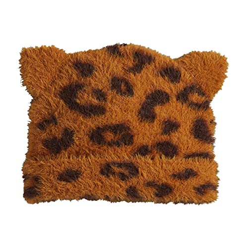 Mud Pie baby girls Brown Fuzzy Leopard Knit Hat, Brown, 6-18 Months US