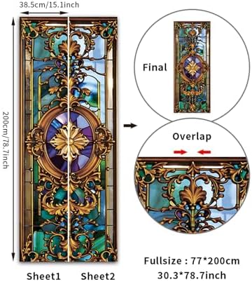 Door Sticker,Peel and Stick Vinyl Door Decals,Self-Adhesive Mural for Home Decor, 30.3" W x 78.7" L,Set of 2 Sheets