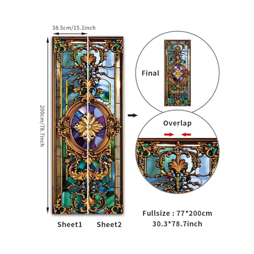 Door Sticker,Peel and Stick Vinyl Door Decals,Self-Adhesive Mural for Home Decor, 30.3" W x 78.7" L,Set of 2 Sheets