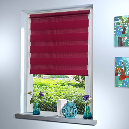 Doppelrollo Duo Rollo Jalousie Seitenzug Rollo Kettenzugrollo von Mass-Gardinen-Shop, Klemmfix ohne Bohren mit Klemmträger 75x150cm (Fuchsia) - 4