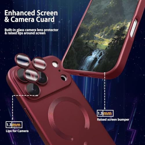 Image of DIZORO Magnetic Case for (iPhone 17 Pro Max) Case [Compatible with MagSafe][Built-in Camera Lens Protector] Slim Bumper Shockproof Metallic Luster Back Cover Phone Case - Wine Red