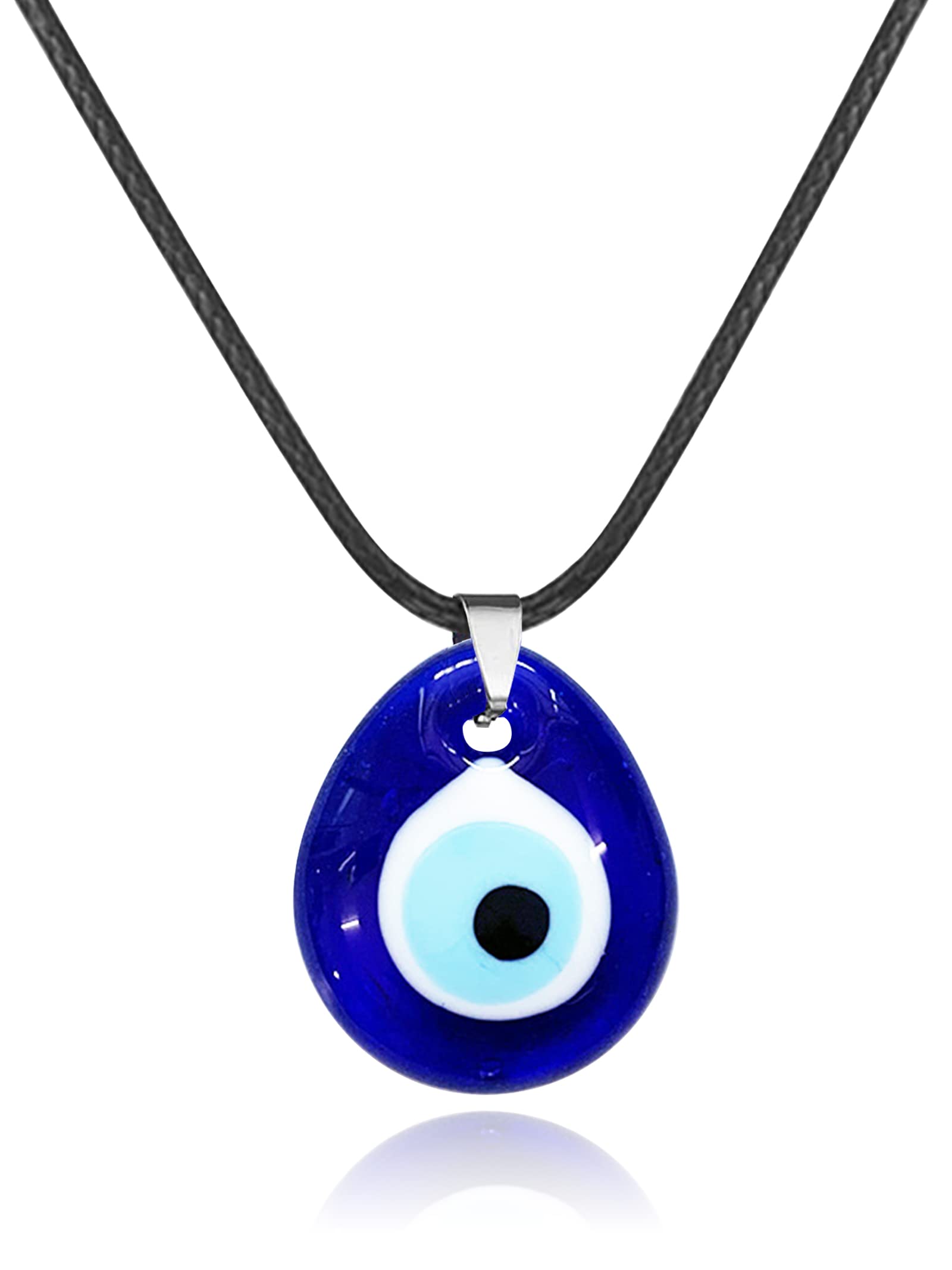 Evil Eye Pendant Necklace for Women Men Glass Leather Rope Chain Blue Turkish Protact Lucky Necklace (B08MTGSY4B) Amazon Price History, Amazon Price Tracker