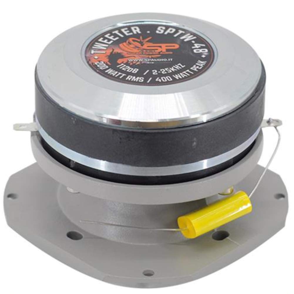 SP Audio 1 SUPER Tweeter SPTW-48 SPTW48 10,00 cm 100 mm 4" Durchmesser 200 watt rms 400 watt max impedanz 4 ohm empfindlichkeit 112 dB Auto Silber, 1 stück