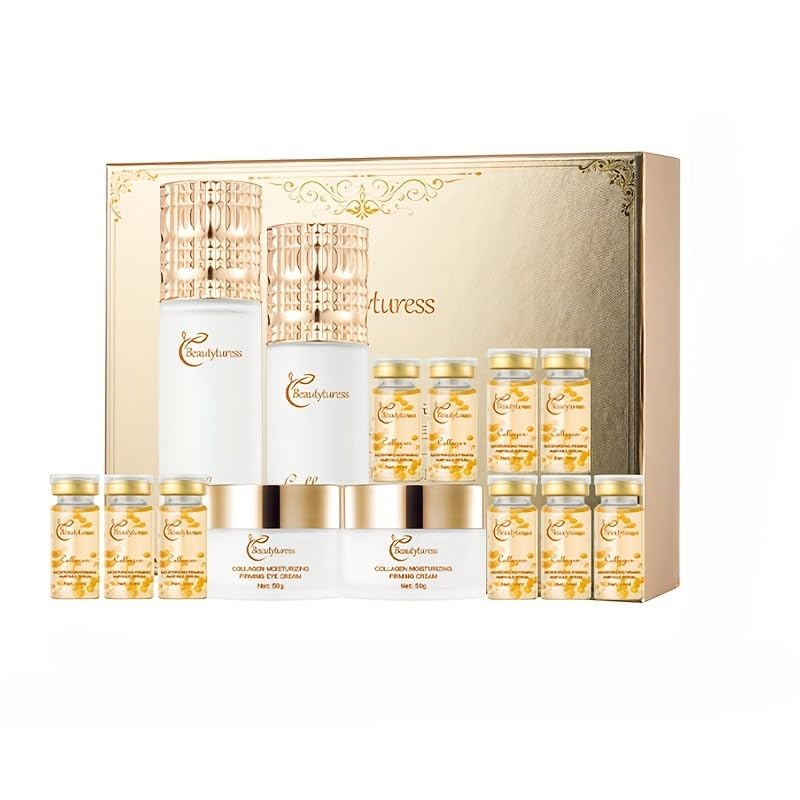 Collagen Skincare Set - 14pcs - Face Care with Collagen, Niacinamide, Hyaluronic Acid - Smoothing Skin & Firming Skin,Hydrating Skincare kit Include Toner, Serum, Lotion, Eye Cream, Face Cream
