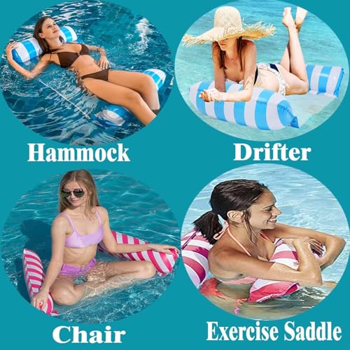 Trrrioosy Pool Floats 2 Stück Aufblasbare Wasserhängematte Schwimmbett 4-in-1 Wasser Hängematte für Erwachsene Faltbars Pool Schwimmstuhl Wasser Lounge Party Spielzeug mit Luftpumpe