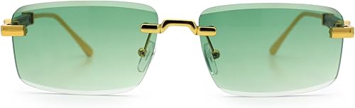 Miniatura 17 de SA106 Gafas de sol rectangulares estrechas de lujo con lentes biseladas de arte rico retro sin montura