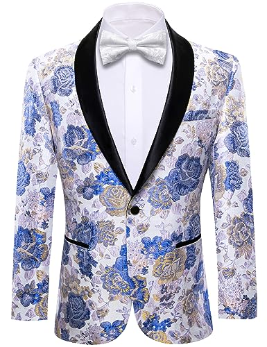 Image of Barry.Wang Blazer for Men Paisley Sport Coat Lightweight Suit Jacket Regular Tuxedo Flower Mardi Gras Carnival Gift